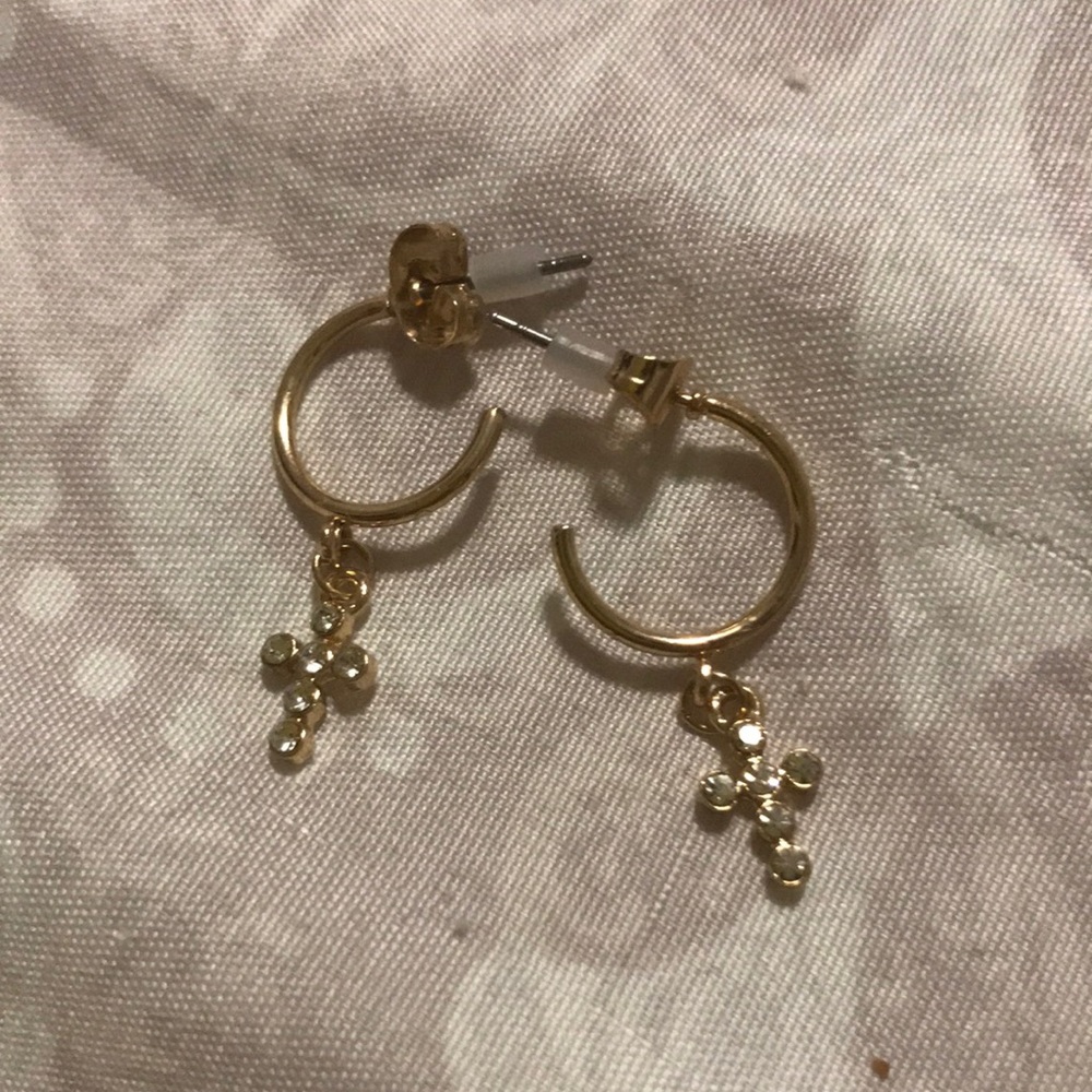Auethentic christan bling hoop earrings